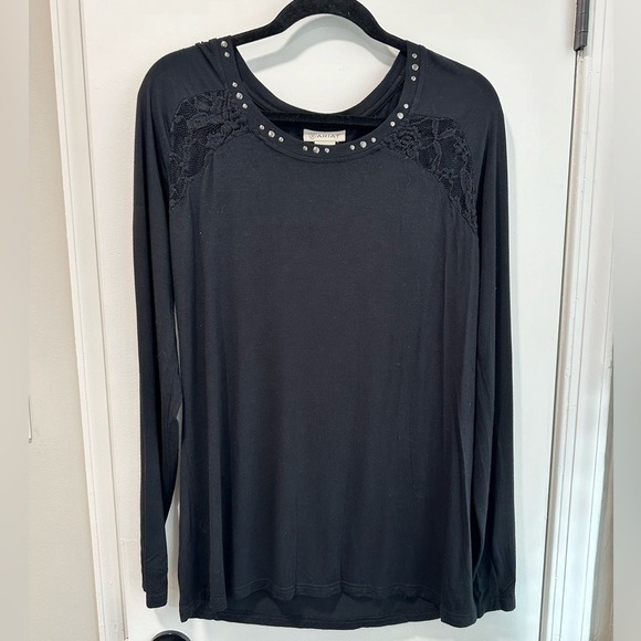 Ariat Black Long Sleeve Top XL Lace Detail Studded Accents Casual - Picture 7 of 7